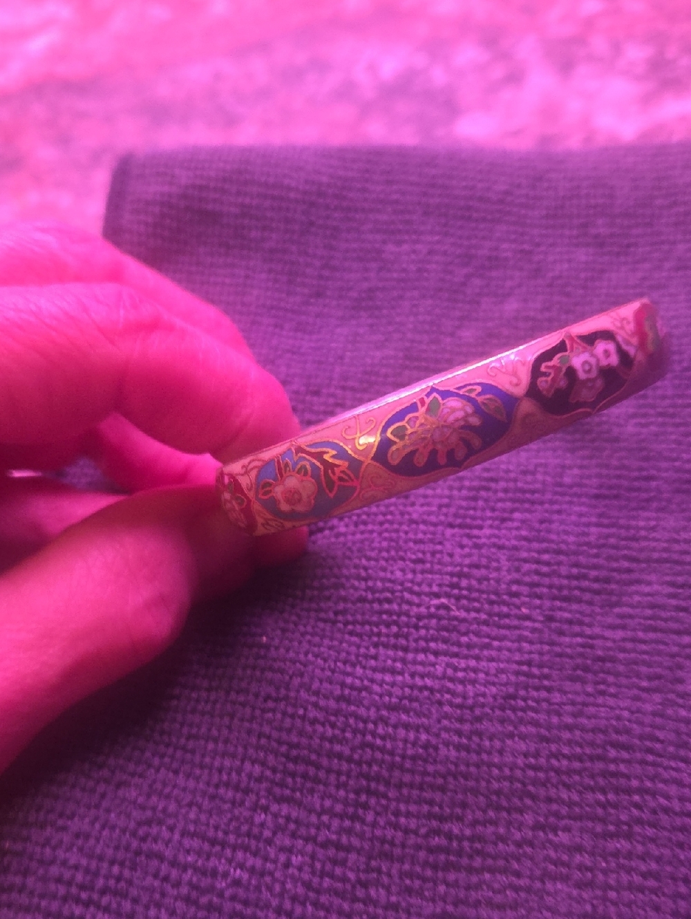 Pink Floral Cloisonné Bangle Bracelet - Women VINTAGE ASIAN BRACELET